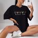 Women's Casual Black T-Shirt round Neck Short Sleeve Heart Letter Print Loose Fit European American Style Simple Sports Top_ecoleips.com