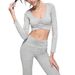Cationic High Elastic Yoga Suit Set for Women Long Sleeved Sports Top Ruched Loose Fitting Wide Leg Pants_ecoleips.com