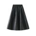 Leather Style Midi For Women High Waist A-Line Versatile Long Elegant Umbrella Skirt 1839_ecoleips.com