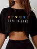 Womens Vibrant Pride Crop Top T-Shirt - Short Length Casual Loose Fit Breathable Medium Stretch Polyester Colorful Heart_ecoleips.com