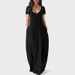 V-Neck Flowy Maxi Dress For Women - Soft Stretch Casual Long Dress With Short Sleeves, Comfortable Plus Size Everyday Sundress_ecoleips.com