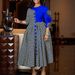 Women's Elegant Print-Paneled Dress | Afro-Chic Short Sleeve A-Line Midi Dress | High Waist Floral & Geometric Fusion (Red/White/Blue, S-XXXL)_ecoleips.com