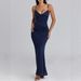 Women Solid Color Slim Fit Round Neck Strappy Sexy Long Dress Elegant Bodycon Party Casual Evening Long Dress For Women_ecoleips.com