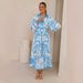 Women's Clothing Linen Loose Casual Belt Waist Puff Sleeve Dress_ecoleips.com