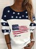 Aria Basics Aria Basics European Women's Clothing Spring And Autumn Round Neck Casual Striped American Flag Print Loose Long Sleeve_ecoleips.com