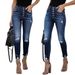 Women's Clothing Spring New High Waist Retro Buttoned Edge Slim Elastic Ripped Jeans_ecoleips.com