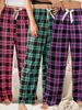 Three-piece Women's New Style Checkered Printed Long Pants, Casual And Comfortable Pajama Pants, Bow-decorated Checkered Pattern_ecoleips.com