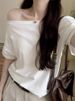 Women's Clothing Pure Desire One Shoulder White Angled Shoulder Long Sleeved T Shirt Female Loose Bottoming Shirt Lazy Chic Beautiful Top_ecoleips.com
