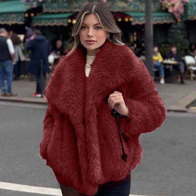 Women's Faux Fur Coat Winter Short Jacket With Lapel Collar - Elegant & Warm Outerwear For Office & Casual (XS-XXXL, 9 Colors)_ecoleips.com