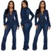 Slim-Fit Denim Jumpsuit With Single Button Closure – Mid-Rise Flared Leg (Dark Blue, S-2xl) Versatility Engineered_ecoleips.com