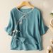 Cotton And Linen Five-Quarter Sleeve Embroidered Button-Up Artistic Retro Shirt For Women, Loose Large-Sized Pure Cotton_ecoleips.com