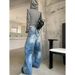 American Retro Patchwork Washed Denim Jeans For Women, Autumn Vintage Frayed Wide-leg Pants, Loose Slimming Straight-leg_ecoleips.com