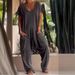 Elegant Oversized Pocket Drop-Crotch Jumpsuit For Women - Soft Viscose Blend Wide-Leg Romper, Comfortable Loungewear And Casual Outfit_ecoleips.com