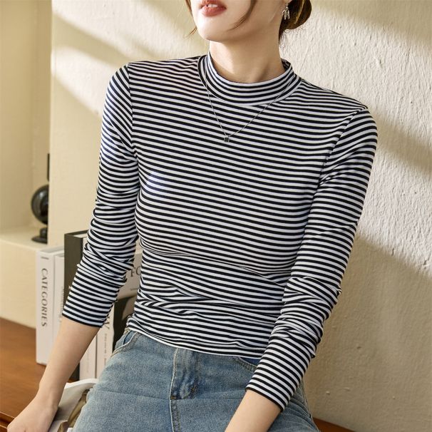 2025 #Selection Of Good Products # Pure Cotton T-Shirt Women's Long Sleeved Western-Style Striped Base Shirt 2025 Autumn And_ecoleips.com