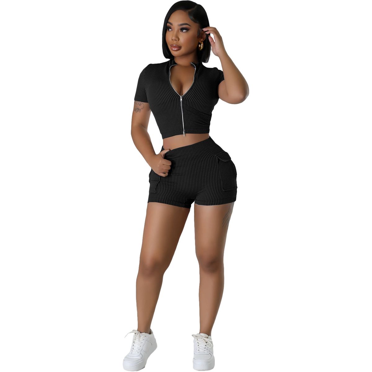 NY8172 Sexy Casual Suit Two-Way Zipper European American Style Women's Clothing Set_ecoleips.com