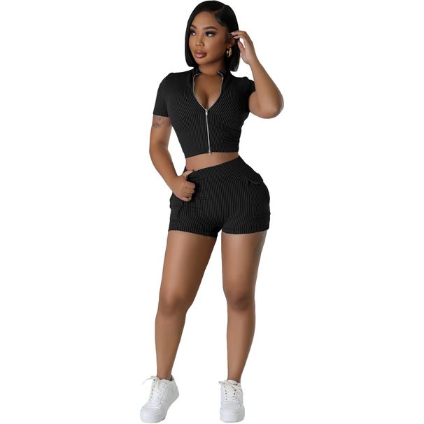NY8172 Sexy Casual Suit Two-Way Zipper European American Style Women's Clothing Set_ecoleips.com