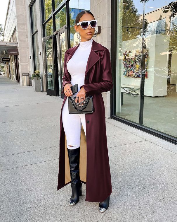 Oversized Faux Leather Coat – Longline Lapel Button-Up Jacket For Women (XS-XXL, Black/Burgundy/Khaki)_ecoleips.com