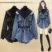 Women's Clothing Fashionable Shirt, Slim Temperament, Two Piece Long Sleeved Denim Top_ecoleips.com
