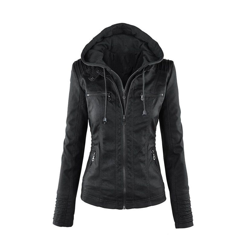 Casual Versatile European And American Long Sleeve PU Leather Short Coat Women's Motorcycle Jacket_ecoleips.com