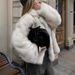 Elegant White Faux Fur Coat For Women - Short Lapel Collar Winter Jacket, French-Inspired Fluffy Outerwear, Lightweight Warm Cropped Coat_ecoleips.com