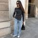 Aria Basics Aria Basics European And American Sexy Off-shoulder Irregular Neck Fashion Knitted Women's T-shirt, 2025 Spring-summer New Solid_ecoleips.com