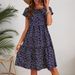 Floral Print Round Neck Short Sleeve A-Line Dress - Lightweight Polyester, Comfort Fit, Plus Size Available (Red, Navy, Blue)_ecoleips.com