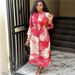 Women's Clothing Print Round Neck Long Sleeve Large Size Waist Dress_ecoleips.com