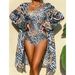 Women's Retro Print Gold Foil One Piece Swimsuit Long Sleeve Sun Protection Cover Up Hot Spring Two Piece Set_ecoleips.com