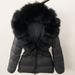 Luxury Faux Fur Trim Hooded Down Jacket For Women, Slim Fit Waist Belt, Warm Winter Coat With Detachable Fox Fur Collar, Polyester Shell_ecoleips.com