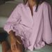 K Women's Fashion Stripe Set With Collar, Bubble Sleeves, Ruffle Edged Shirt, Loose Shorts, Casual Two Piece Set_ecoleips.com