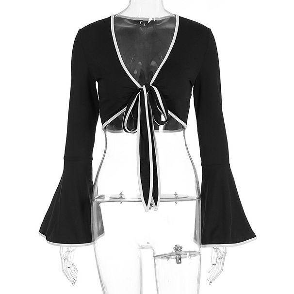 New Trending Sexy Mini Dress V Neck Lace Up Long Sleeve Cropped Top For Fashionable Hot Girls This Season_ecoleips.com