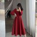 Little Black Dress Women's Spring And Autumn New Retro V-neck Long Over The Knee Black Temperament Dress Long_ecoleips.com