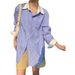 Women's Loose Casual Color Block Top Korean Style Collared Blue And White Striped Outerwear Shirt Autumn New_ecoleips.com