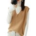 Aria Basics Loose V-neck Wool Knit Sleeveless Vest, Korean Style, Solid Color, Youthful Casual Women's Vest Top, Elegant_ecoleips.com