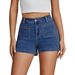 High Waisted Denim Shorts For Women, Light Wash Stretchy Jean Shorts With Front Pockets, Casual Summer Hot Pants For Daily & Holiday Wear_ecoleips.com