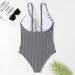 Women's Clothing One Piece Swimsuit V Neck Backless Sweet Striped Bikini Swimwear Regular Fit Summer Polyester Sexy Style_ecoleips.com
