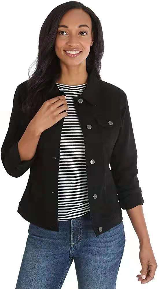 Women's Slim Fit Denim Jacket - Stretch Comfort Short Cropped Coat With Long Sleeves & Classic Collar_ecoleips.com