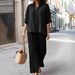 Women's Clothing Spring And Autumn New Cotton And Linen Solid Color Shirt Wide Leg Pants Two Piece Set_ecoleips.com
