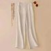 Suitable For All Seasons Italian High-Waisted Slimming Wide-Leg Casual Straight-Leg Linen Long Pants For Women_ecoleips.com