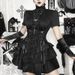 Summer Dark Subculture Personalized Short Skirt for Women Sweet Black Punk Stand Collar Gothic Retro Dress_ecoleips.com