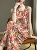 Summer New Fashion Mommy Clothes Vest Strap Midi Dress Women's Clothing Polyester Spandex Blend Printed Cover Belly Dress_ecoleips.com
