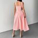 AD334 Cross-Border New Summer Square Neck Strap Sweet Temperament Princess Fashion Waist-Cinching Dress_ecoleips.com