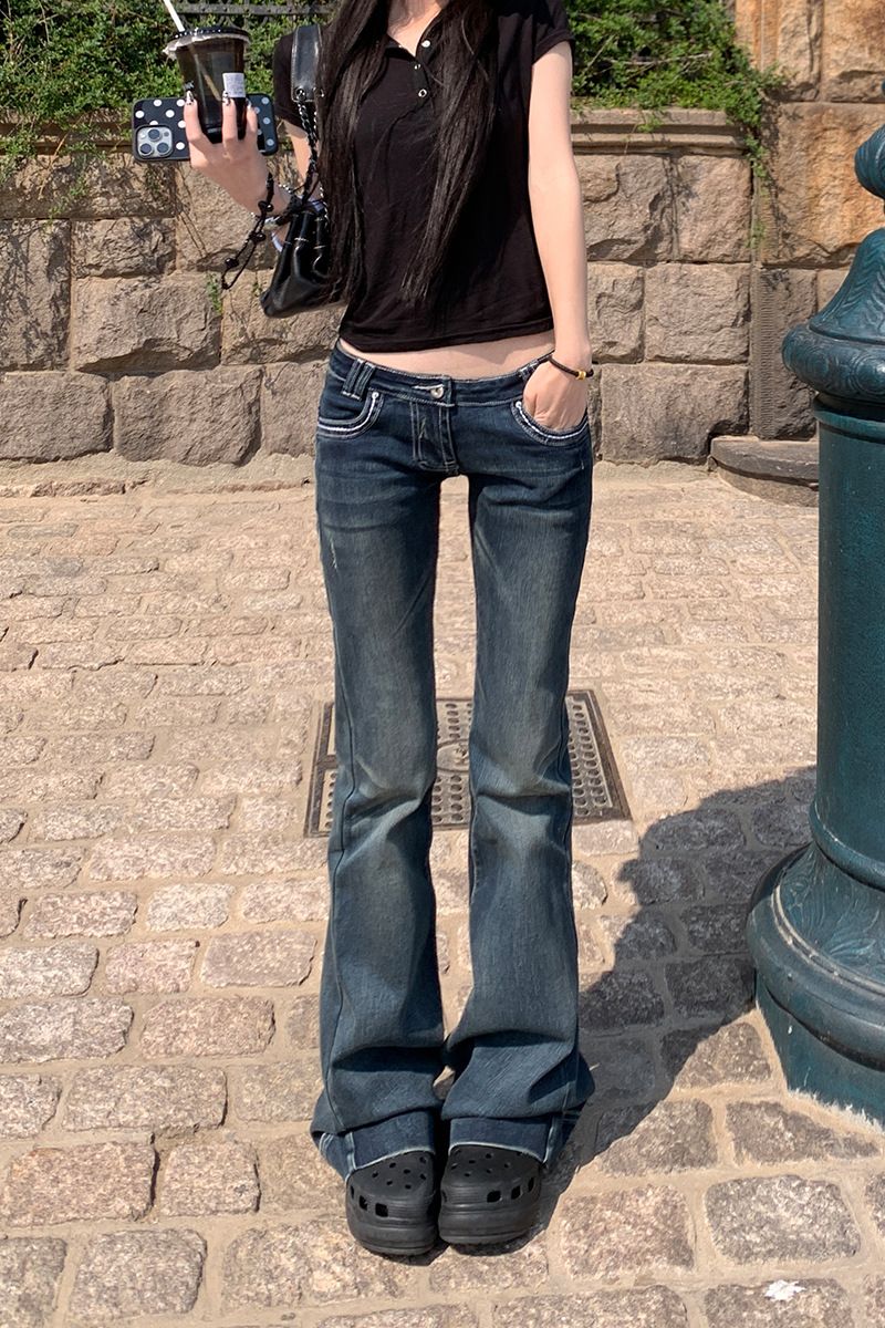Women's Clothing Low Rise Flared Jeans American Style Sexy Design Tight Fitting Horseshoe Pants For Women Fall Collection_ecoleips.com