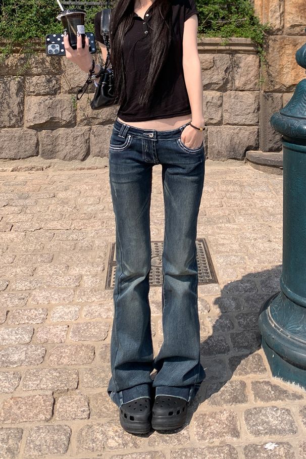 Women's Clothing Low Rise Flared Jeans American Style Sexy Design Tight Fitting Horseshoe Pants For Women Fall Collection_ecoleips.com