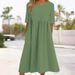 Spring And Summer Round-Neck 5-Quarter Sleeve Large-Sized Casual Loose Long Solid-Color Cotton And Linen Dress_ecoleips.com