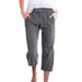 Women's High Waist Capri Pants Spring/Summer Solid Color Cotton Linen Loose Fit Drawstring Casual Trousers_ecoleips.com