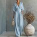 Elegant V Neck Women's Jumpsuit Waist Cinching Spring Summer Jumpsuits_ecoleips.com