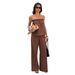 Women's Strapless Ruffled Wide Leg Pants Set European And American Casual Commuter Style Spring/Summer Cross Border Clothing_ecoleips.com