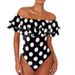 Best-Selling One-Piece Swimsuit – Off-Shoulder Ruffle & High-Leg Cut (L-4XL, Polyester-Chlorofiber, Polka Dot, Built-in Bra)_ecoleips.com