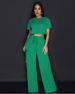 Women's Clothing New Fashion Casual Pocket Short Sleeved Top Plus Straight Trousers Suit_ecoleips.com